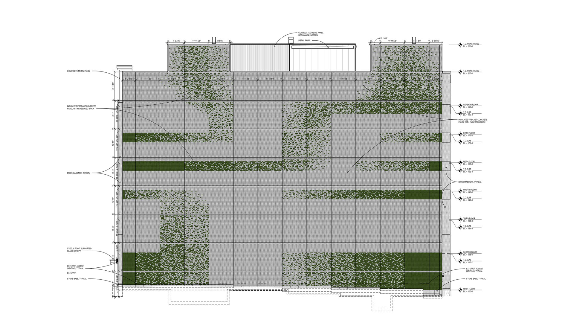 precast facade design at msufcu 311 abbot with a green brick design