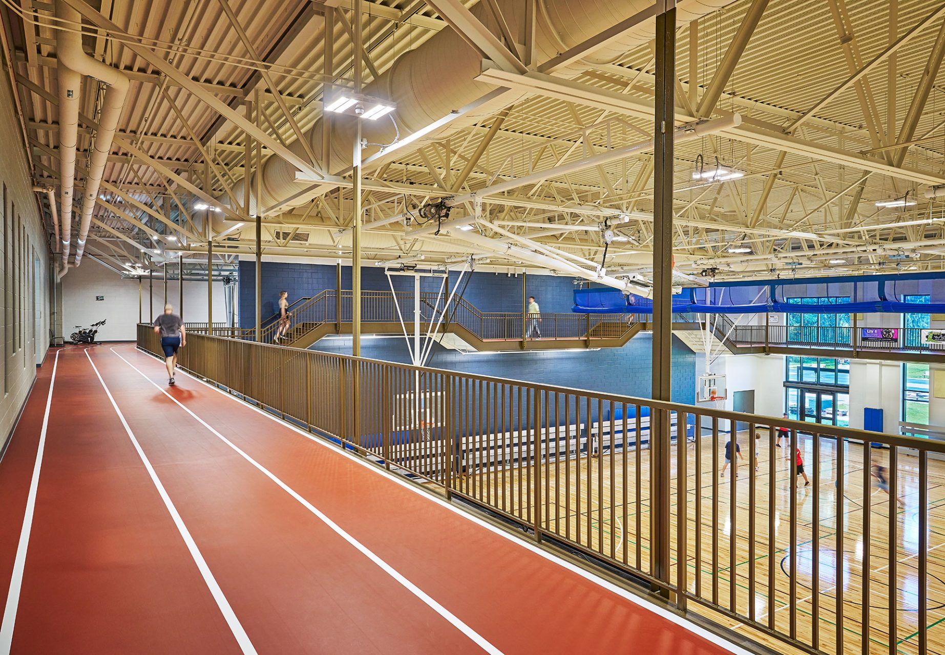 mezzanine track around the basketball court with adventure track through the center