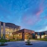 greater midland community center exterior at dusk